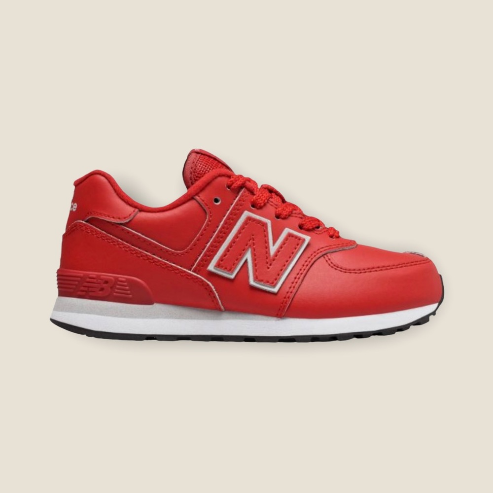 NWT New Balance 574 Leather Sneakers White Red Durable Athletic Shoes w/ Support